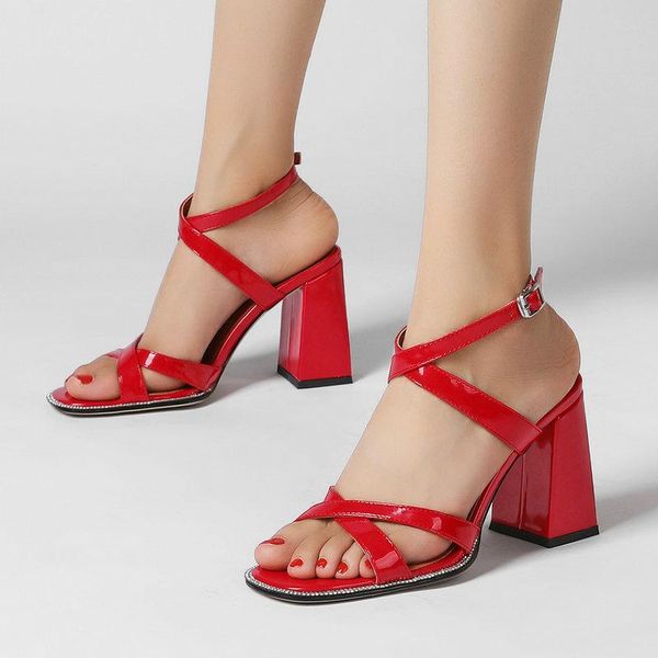 sandals women mirrored patent leather rhinestone square heel sizes 34-43 fashion buckle open toe summer dress shoes, Black
sandals women mirrored patent leather rhinestone square heel sizes 34-43 fashion buckle open toe summer dress shoes, Black