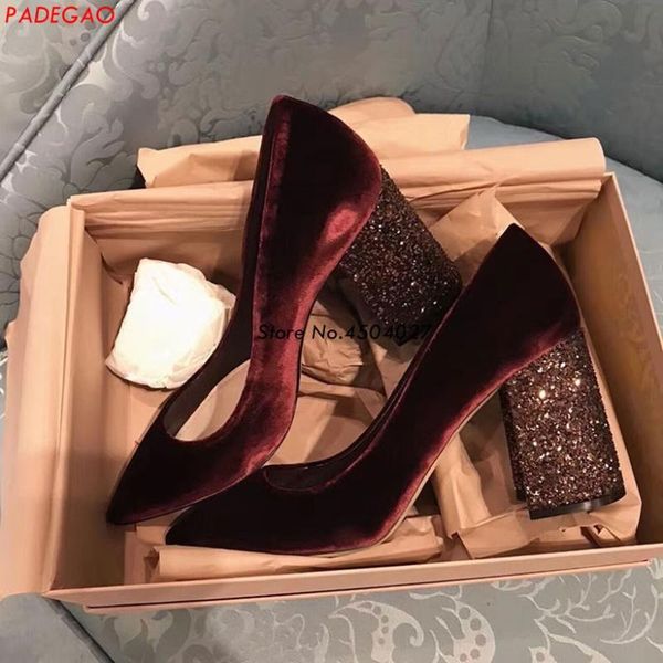 women velvet shoes pumps shallow square high heels wedding party dress bling sequined 8 cm, Black
women velvet shoes pumps shallow square high heels wedding party dress bling sequined 8 cm, Black