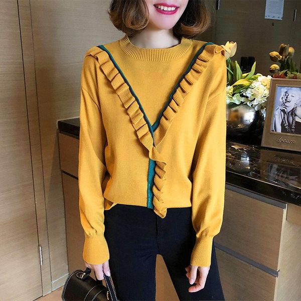 women's sweaters autumn winter style women warm knitted pullover sweater lady casual long sleeve o-neck ruffles decor shirts zz0889, White;black
women's sweaters autumn winter style women warm knitted pullover sweater lady casual long sleeve o-neck ruffles decor shirts zz0889, White;black