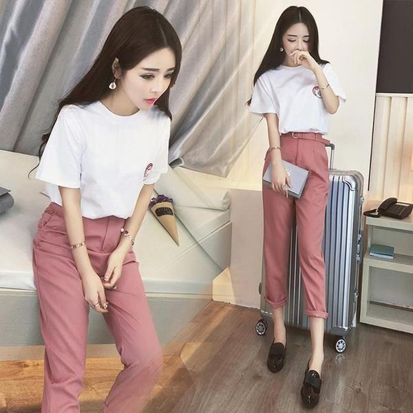 casual suit women's fashion two-piece summer korean edition slim jiufenku women elastic t-shirt short sleeve two piece pants, White
casual suit women's fashion two-piece summer korean edition slim jiufenku women elastic t-shirt short sleeve two piece pants, White