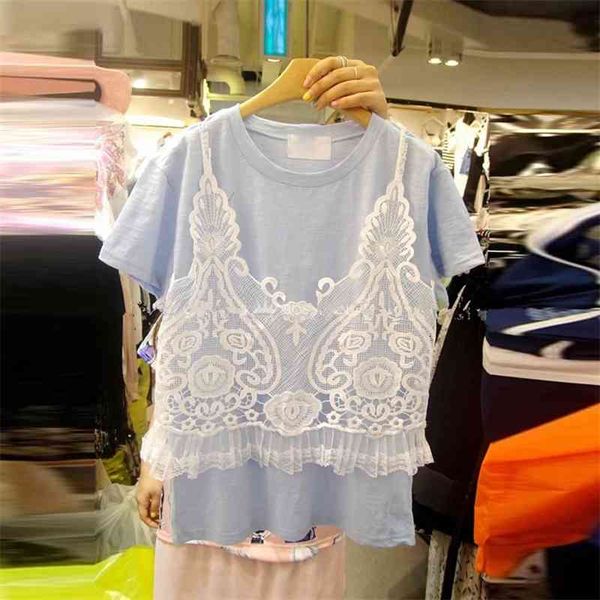 summer loose slim ruffles lace sling back fake two-piece shirts for women 210615, White
summer loose slim ruffles lace sling back fake two-piece shirts for women 210615, White