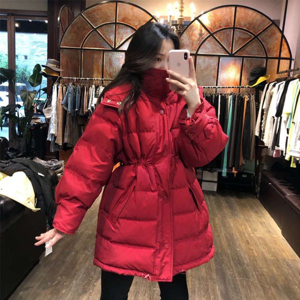 season version slim down jacket women's medium and long hooded thickened loose white duck, Black