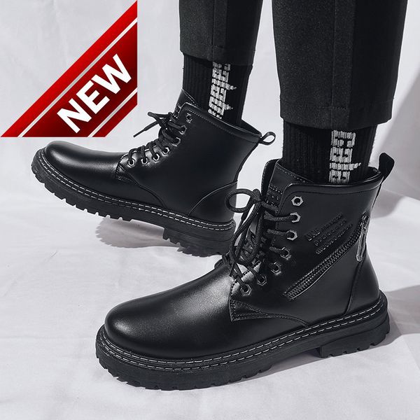 men's 2021 autumn winter new high martin casual shoes fashion british leather boots, Black
men's 2021 autumn winter new high martin casual shoes fashion british leather boots, Black