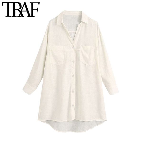women fashion pockets oversized linen blouses vintage lapel collar long cuffed sleeves female shirts chic 210507, White
women fashion pockets oversized linen blouses vintage lapel collar long cuffed sleeves female shirts chic 210507, White