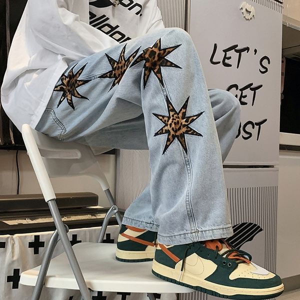 high street vibe style children's five pointed star leopard jeans design straight american hiphop pants, Blue
high street vibe style children's five pointed star leopard jeans design straight american hiphop pants, Blue