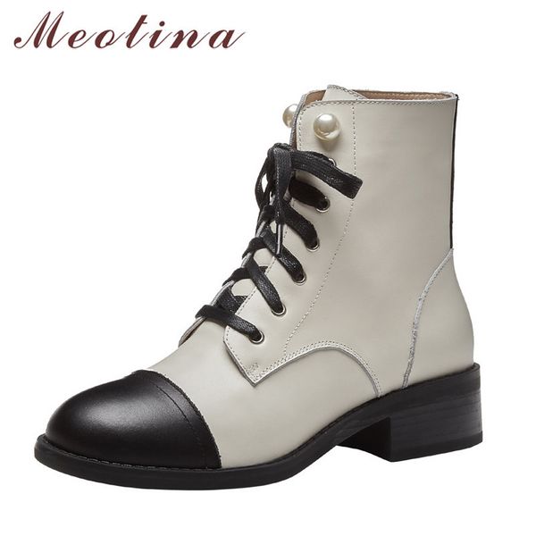 meotina genuine leather mid heel short boots women shoes pearl lace up chunky heels fashion ankle boots autumn winter black 39 210520
meotina genuine leather mid heel short boots women shoes pearl lace up chunky heels fashion ankle boots autumn winter black 39 210520