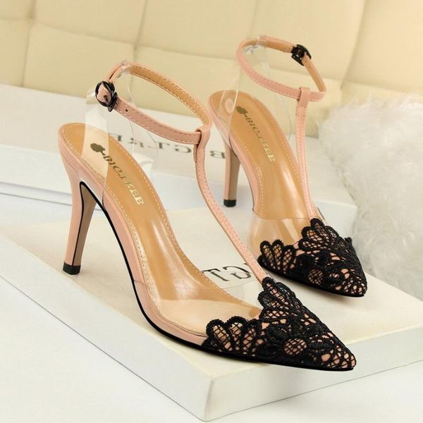 dress shoes women high heel pumps transparent bare feet women's stiletto lace hollow pointed t-strap sandals heels, Black
dress shoes women high heel pumps transparent bare feet women's stiletto lace hollow pointed t-strap sandals heels, Black