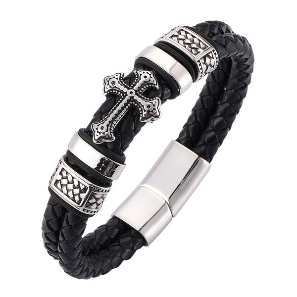 men's antique silver plated cross charm magnetic buckle bracelet multilayer genuine leather bracelets, Golden;silver
men's antique silver plated cross charm magnetic buckle bracelet multilayer genuine leather bracelets, Golden;silver