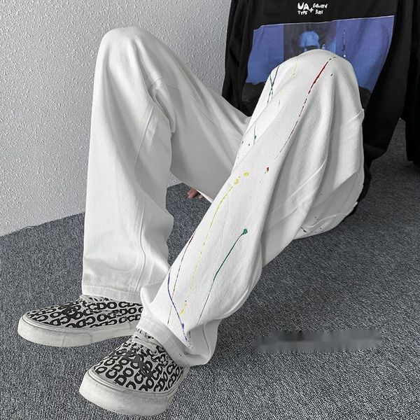 men's jeans wear 2021 printed korean streetwear fashion straight casual denim wide leg loose trousers for men, Blue
men's jeans wear 2021 printed korean streetwear fashion straight casual denim wide leg loose trousers for men, Blue