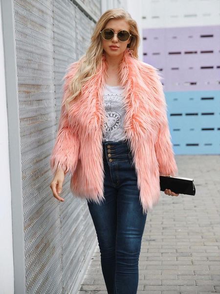 women's fur & faux coat winter women with collar long furry fake overcoat oversized loose fluffy outerwear teddy bear, Black
women's fur & faux coat winter women with collar long furry fake overcoat oversized loose fluffy outerwear teddy bear, Black