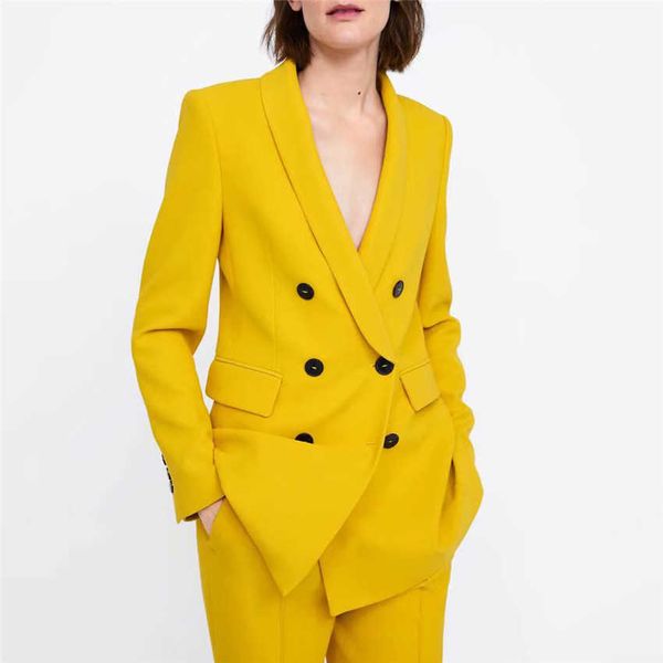 women elegant yellow blazers and jackets pockets double breasted outerwear office lady work wear chic suits coat 210930, White;black
women elegant yellow blazers and jackets pockets double breasted outerwear office lady work wear chic suits coat 210930, White;black