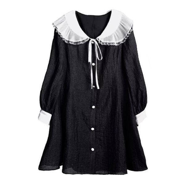 women black peter pan collar bow button long sleeve a-line mini dress oversize spring d2435 210514, Black;gray
women black peter pan collar bow button long sleeve a-line mini dress oversize spring d2435 210514, Black;gray