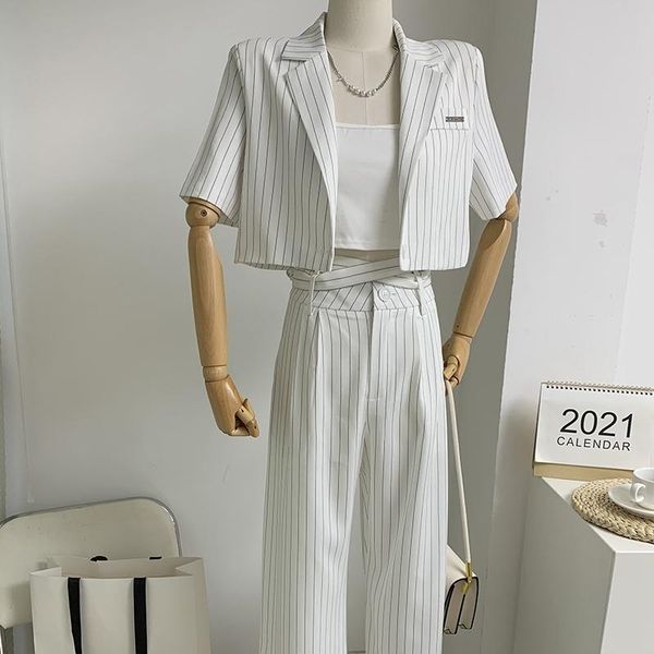 women's two piece pants 2021 summer fashion casual stripe suits sets woman short sleeve notched thin blazer high-grade straight two-pie, White
women's two piece pants 2021 summer fashion casual stripe suits sets woman short sleeve notched thin blazer high-grade straight two-pie, White