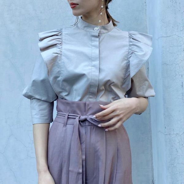 women's blouses & shirts sweet ruffles patchwork short sleeve button up elegant stand collar solid slim women work style ol blusas muje, White
women's blouses & shirts sweet ruffles patchwork short sleeve button up elegant stand collar solid slim women work style ol blusas muje, White