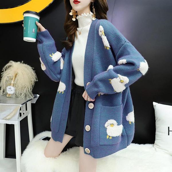 women's knits & tees spring autumn female knitted cardigan casual loose knit sweater coat cute sheep print v-neck long sleeve jacket, White
women's knits & tees spring autumn female knitted cardigan casual loose knit sweater coat cute sheep print v-neck long sleeve jacket, White