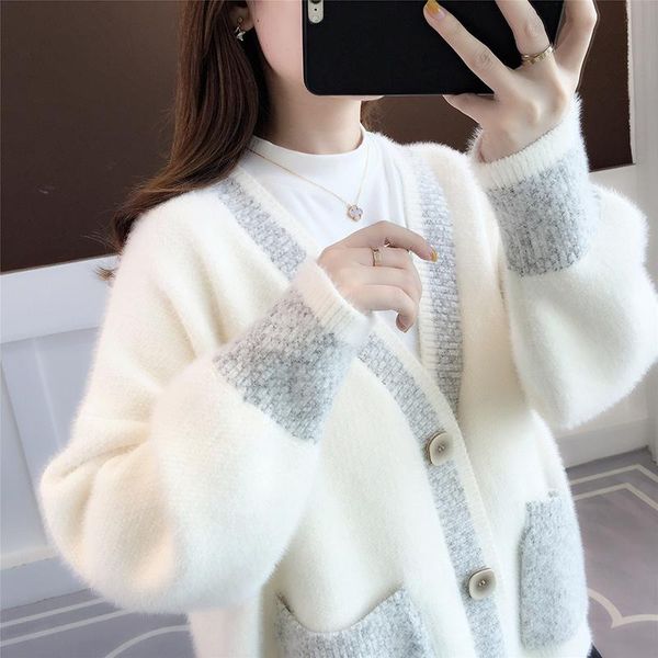 women's knits & tees spring autumn korean faux mink cashmere sweater women loose short patchwork big pocket v-neck long sleeve cardigan, White
women's knits & tees spring autumn korean faux mink cashmere sweater women loose short patchwork big pocket v-neck long sleeve cardigan, White