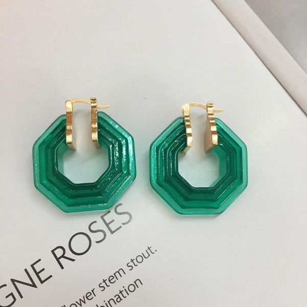hoop & huggie hexagonal transparent acrylic earrings, Golden;silver