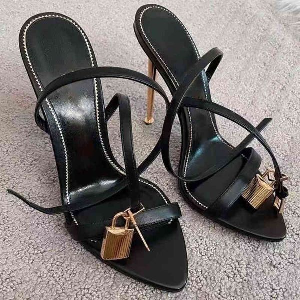 designer leather strappy high heel sandals women gold lock decorate metal heels summer ankle strap party shoes woman, Black
designer leather strappy high heel sandals women gold lock decorate metal heels summer ankle strap party shoes woman, Black
