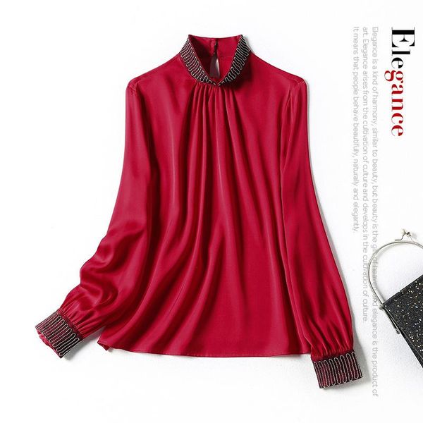 women's blouses & shirts early spring 2021 high collar mesh pin bead chain long sleeve pullover for women, White
women's blouses & shirts early spring 2021 high collar mesh pin bead chain long sleeve pullover for women, White