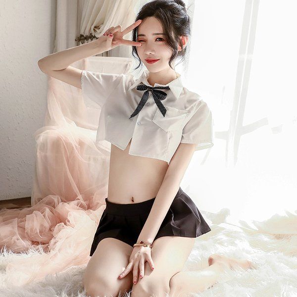 school girl set cosplay lingerie mini sailor suit costume outfit with stockings, Black;white
school girl set cosplay lingerie mini sailor suit costume outfit with stockings, Black;white