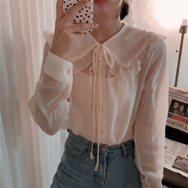 dress chic sweet ruffles peter pan collar light feminine gentle cute full-sleeved women fashion shirts send tank, White
dress chic sweet ruffles peter pan collar light feminine gentle cute full-sleeved women fashion shirts send tank, White
