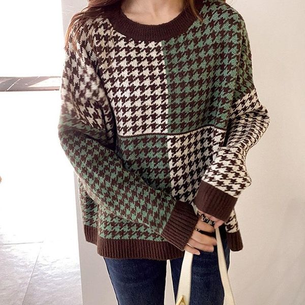 women's sweaters oversized knitted autumn winter women long sleeve houndstooth patchwork sweater lazy loose pullovers mujer, White;black
women's sweaters oversized knitted autumn winter women long sleeve houndstooth patchwork sweater lazy loose pullovers mujer, White;black