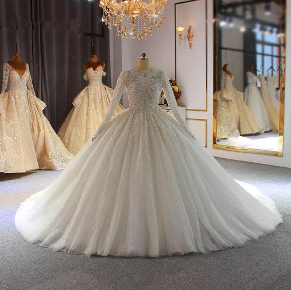 sparkly princess ball gown wedding dresses beads sequin jewel neck appliques long sleeve bridal gowns illusion 3d floral bride dress, White
sparkly princess ball gown wedding dresses beads sequin jewel neck appliques long sleeve bridal gowns illusion 3d floral bride dress, White