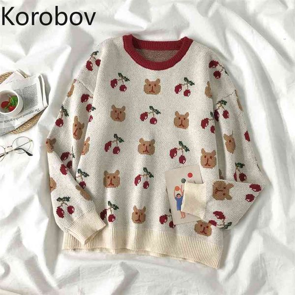 korobov new korean women sweaters vintage cartoon embroidery sueter mujer harajuku thick hit color female pullovers 210430, White;black
korobov new korean women sweaters vintage cartoon embroidery sueter mujer harajuku thick hit color female pullovers 210430, White;black