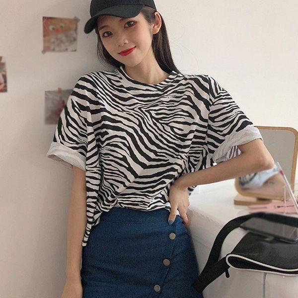 women's t-shirt stylish female zebra pattern short-sleeved women chic print loose casual round neck thin, White
women's t-shirt stylish female zebra pattern short-sleeved women chic print loose casual round neck thin, White