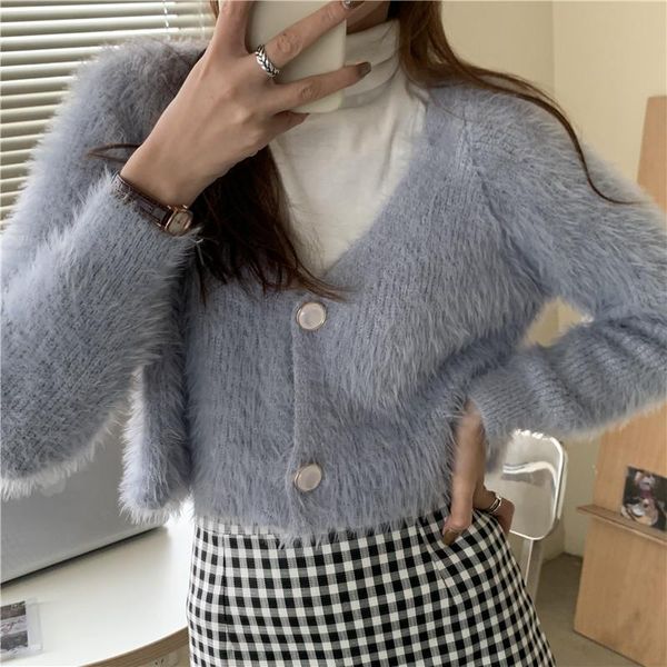 women's knits & tees autumn 2021 v neck single breasted woman sweaters loose long sleeve knitted sweater elegant temperament solid moha, White
women's knits & tees autumn 2021 v neck single breasted woman sweaters loose long sleeve knitted sweater elegant temperament solid moha, White