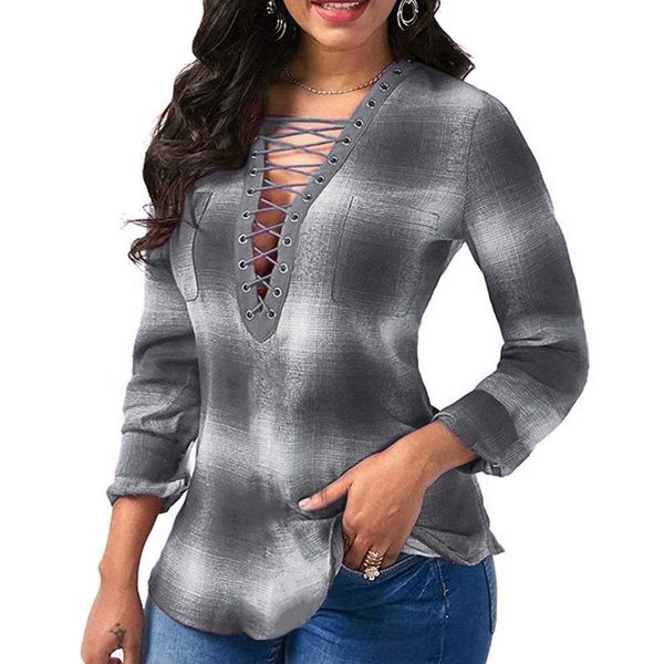 vintage plaid print pullover women oversized long sleeve blouses 5xl autumn v-neck hollow out lace-up femal shirt blusas x0521, White
vintage plaid print pullover women oversized long sleeve blouses 5xl autumn v-neck hollow out lace-up femal shirt blusas x0521, White