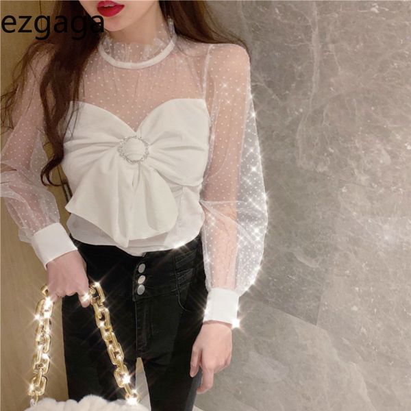 ezgaga party blouse women korean chic spring fashion slim waist mesh patchwork long sleeve bowknot ladies shirts elegant 210430, White
ezgaga party blouse women korean chic spring fashion slim waist mesh patchwork long sleeve bowknot ladies shirts elegant 210430, White