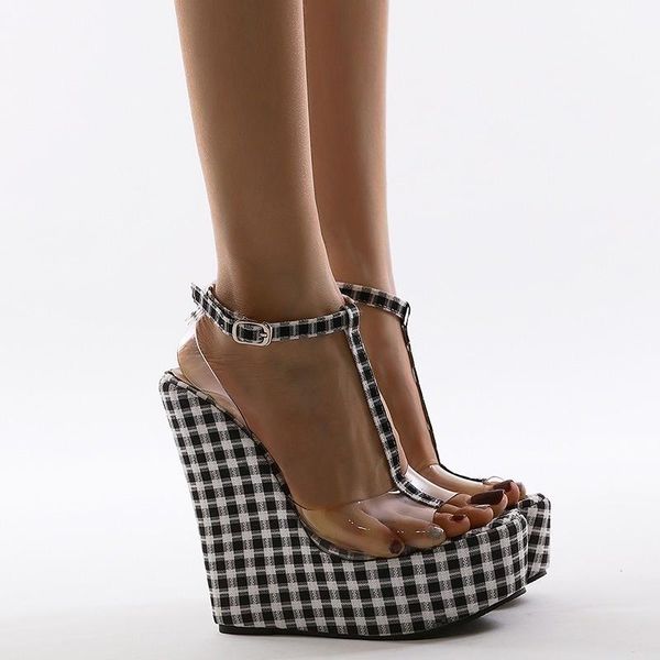 sandals super high heels party shoes fashion checkered platform wedge women transparent pvc ankle strap ladies 2021, Black
sandals super high heels party shoes fashion checkered platform wedge women transparent pvc ankle strap ladies 2021, Black