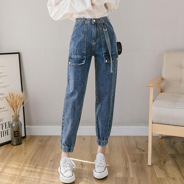 women's jeans woman harem 2021 spring pockets vintage denim trousers wide leg loose casual elastic waist ankle-length pants, Blue
women's jeans woman harem 2021 spring pockets vintage denim trousers wide leg loose casual elastic waist ankle-length pants, Blue