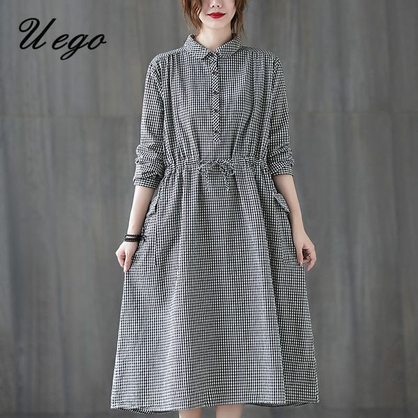 casual dresses uego turn-down collar plaid fashion shirt blouse dress linen cotton slim women long sleeve autumn spring midi, Black;gray
casual dresses uego turn-down collar plaid fashion shirt blouse dress linen cotton slim women long sleeve autumn spring midi, Black;gray