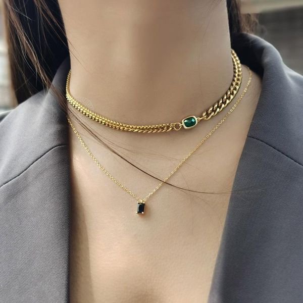 elegant emerald green stone charm choker necklace for women stylish double curb cuban box link chain length adjustable dn261 pendant necklac, Silver
elegant emerald green stone charm choker necklace for women stylish double curb cuban box link chain length adjustable dn261 pendant necklac, Silver