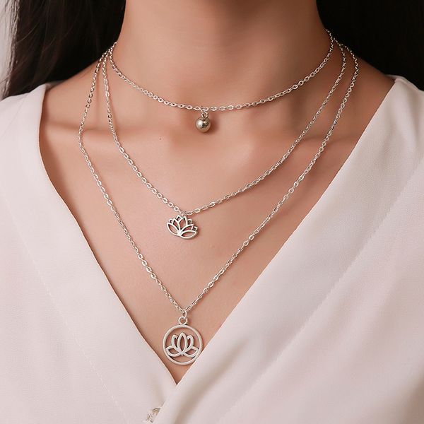 necklace fashion temperament lotus multi-layer necklace women's fashion three-layer simple neck chain clavicle chain, Silver
necklace fashion temperament lotus multi-layer necklace women's fashion three-layer simple neck chain clavicle chain, Silver