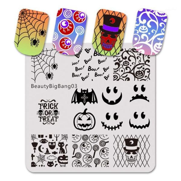 beautybigbang 6cm nail stamping plates halloween ghost face bat image stainless steel template mold art plates1, White