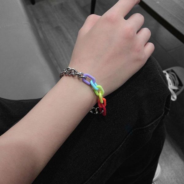 link, chain colored acrylic spliced titanium steel bracelet hip hop niche design stylish players decorated with male and female accessories, Black
link, chain colored acrylic spliced titanium steel bracelet hip hop niche design stylish players decorated with male and female accessories, Black