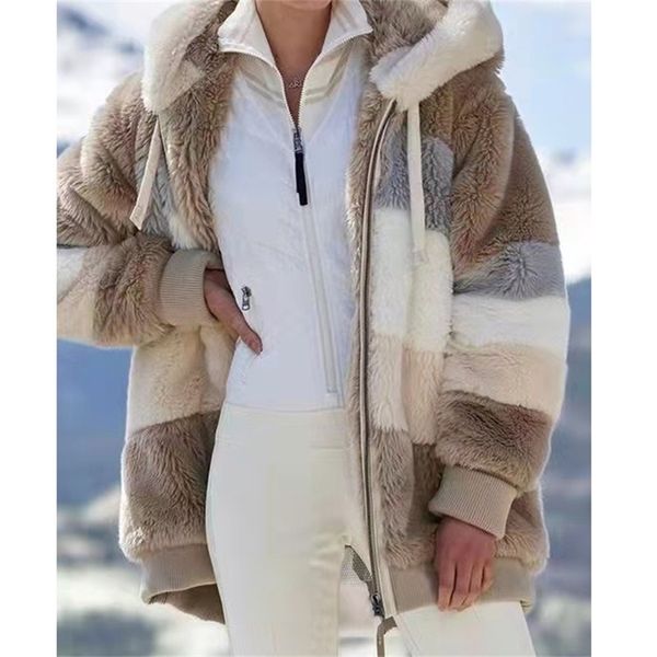 women's winter coat casual fashion stitching plaid ladies clothes zipper hooded lamb hair women jacket hoodie 210805, Black
women's winter coat casual fashion stitching plaid ladies clothes zipper hooded lamb hair women jacket hoodie 210805, Black