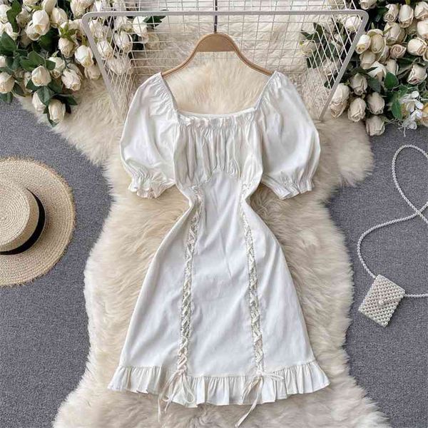 women's summer fashion square neck bandage close waist thin sweet fungus edge short sleeve dress clothing vestidos s335 210527, Black;gray
women's summer fashion square neck bandage close waist thin sweet fungus edge short sleeve dress clothing vestidos s335 210527, Black;gray