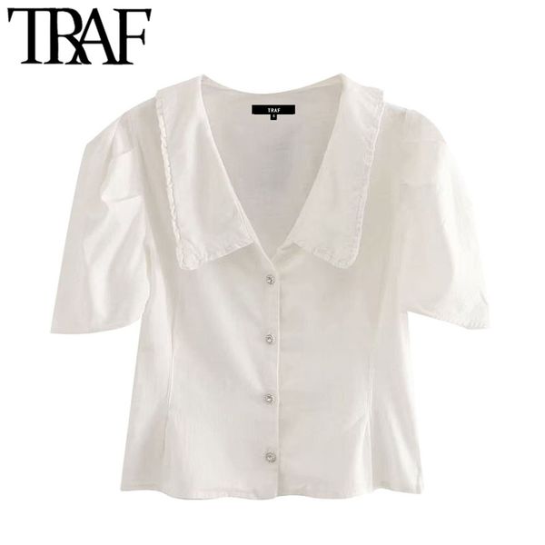 traf women sweet fashion button-up white cropped blouses vintage lapel collar short sleeve female shirts chic 210415
traf women sweet fashion button-up white cropped blouses vintage lapel collar short sleeve female shirts chic 210415