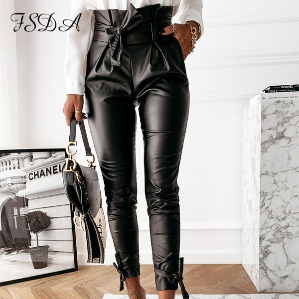black 2021 women pu leather pants high waist with sashes pencil fashion bandage autumn winter party streetwear trouser, Black;white
black 2021 women pu leather pants high waist with sashes pencil fashion bandage autumn winter party streetwear trouser, Black;white