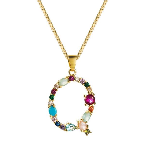 pendant necklaces 26 english alphabet for women's 2021 bohemian style colored gemstone necklace girls copper gilded clavicle chain g, Silver
pendant necklaces 26 english alphabet for women's 2021 bohemian style colored gemstone necklace girls copper gilded clavicle chain g, Silver