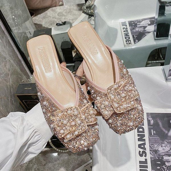 spring women slippers sequined closed toes half female wild outer wear pearl rhinestone bow low heel sandals, Black
spring women slippers sequined closed toes half female wild outer wear pearl rhinestone bow low heel sandals, Black