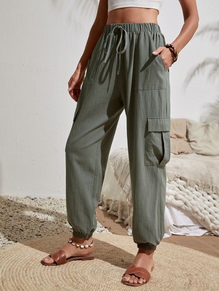 flap pocket cargo pants i42p#, Black;white