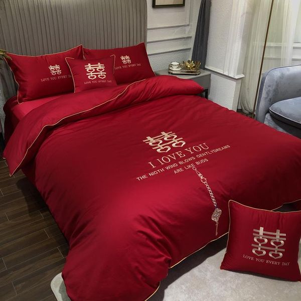 bedding sets chinese wedding cotton four piece set bright red embroidered bed sheet double happiness quilt cover pillowcases
bedding sets chinese wedding cotton four piece set bright red embroidered bed sheet double happiness quilt cover pillowcases