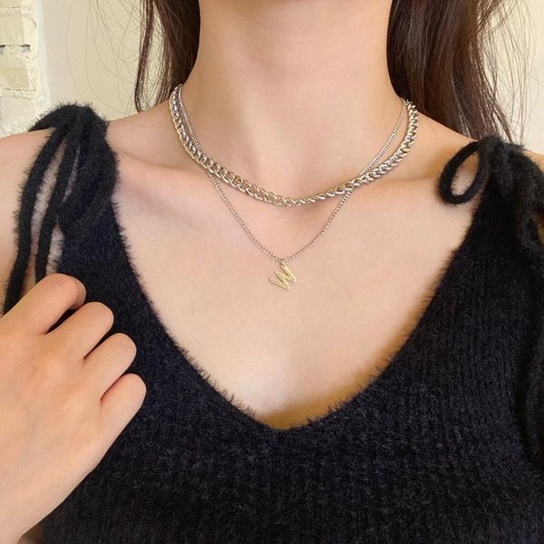 chains trendy w letter pendant necklace female temperament metal clavicle chain short double layer sweater, Silver
chains trendy w letter pendant necklace female temperament metal clavicle chain short double layer sweater, Silver