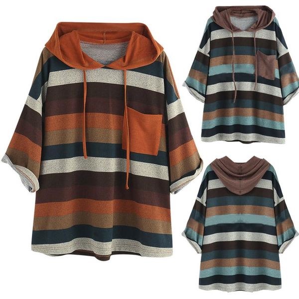women's hoodies & sweatshirts hoodie women fashion casual multicolor striped printing o-neck pocket loose ladies outwear suéter de las, Black
women's hoodies & sweatshirts hoodie women fashion casual multicolor striped printing o-neck pocket loose ladies outwear suéter de las, Black