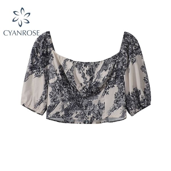 women fashion floral print cropped blouse vintage square collar short sleeve back stretch shirt summer lady slim 210515, White
women fashion floral print cropped blouse vintage square collar short sleeve back stretch shirt summer lady slim 210515, White